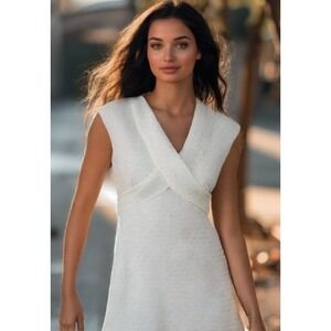 60s Maxi Dress Polka Dot Womens Size XS White Black Sleeveless V-Neck Zip EUC